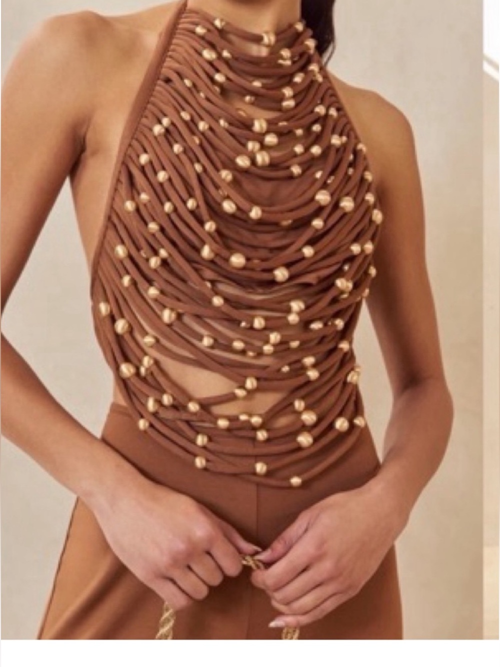 Brown Beaded Halter top